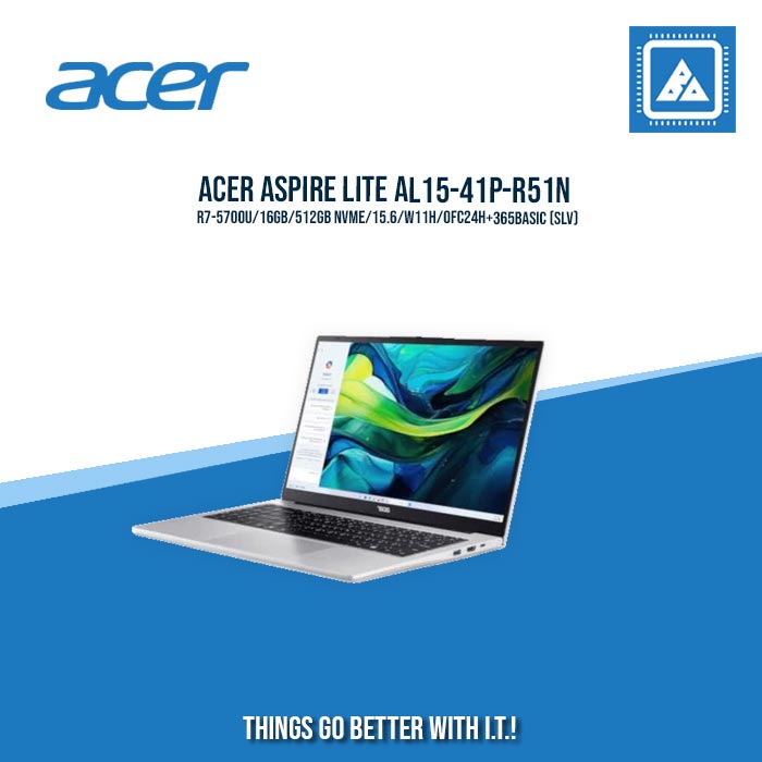 ACER ASPIRE LITE AL15-41P-R51N R7-5700U/16GB/512GB NVME/15.6/W11H/OFC24H+365BASIC (SLV) | BEST FOR STUDENTS LAPTOP| ACER ASPIRE LITE AL15-41P-R51N R7-5700U/16GB/512GB NVME/15.6/W11H/OFC24H+365BASIC (SLV) | BEST FOR STUDENTS LAPTOP|